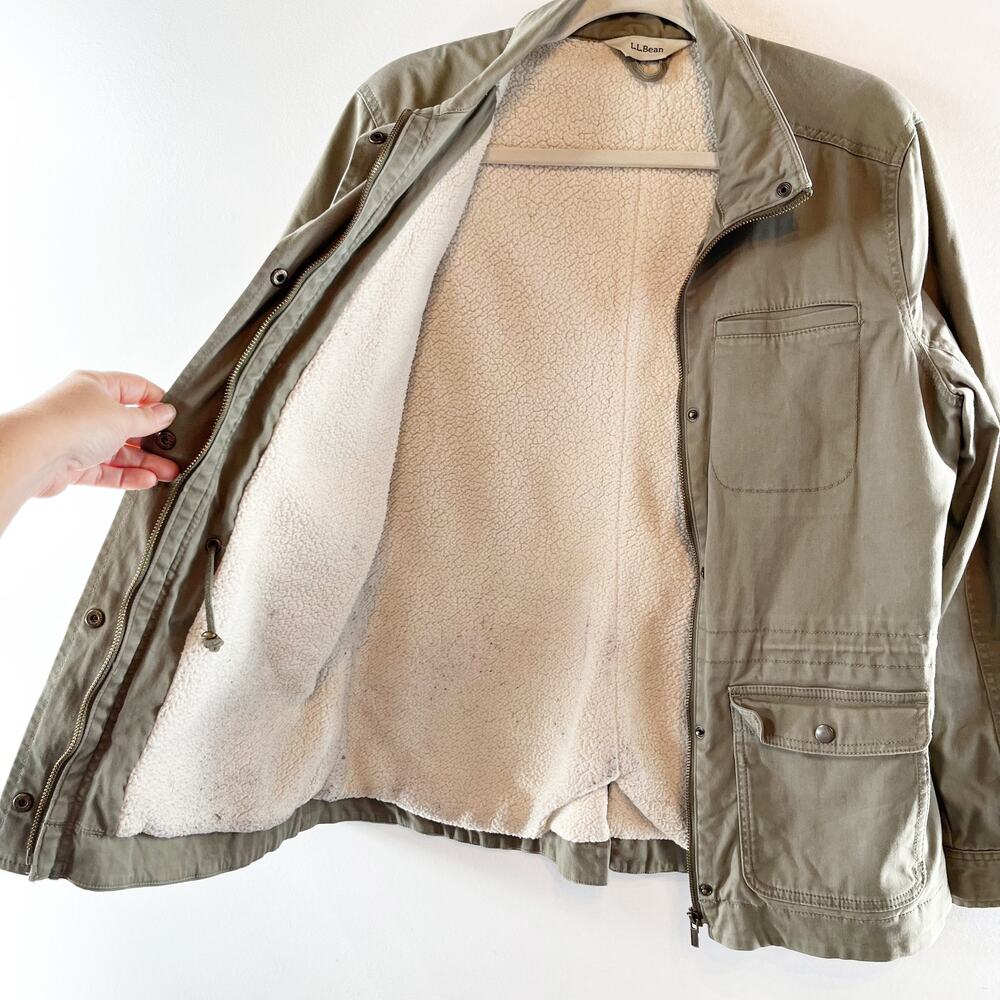 L.L. Bean Sherpa Lined Field Utility Anorak Jacket Dusty Olive Green Medium - Picture 5 of 6